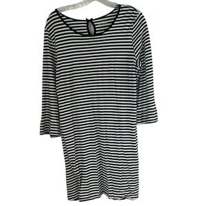 Kate Spade SZ M Black White Striped Ruffle 3/4 Sleeve Shirt Shift Tunic  Dress